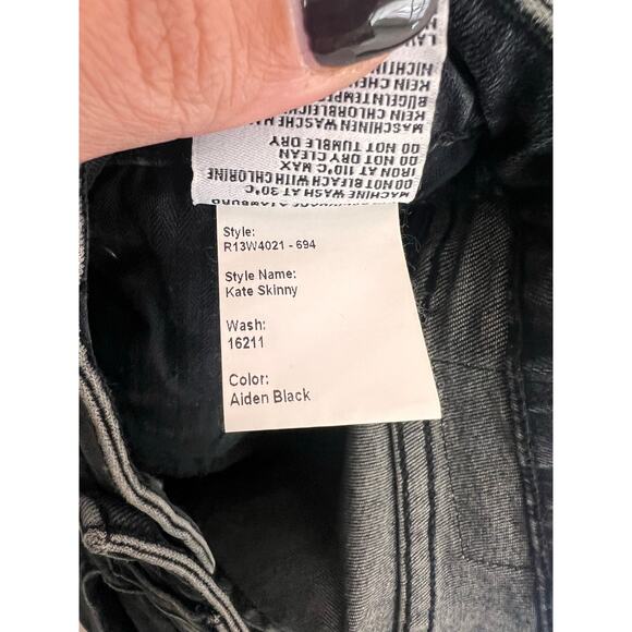 R13 Kate Mid-Rise Whiskered Denim Skinny Jeans Aiden Black Women's Size 26 - Picture 9 of 10